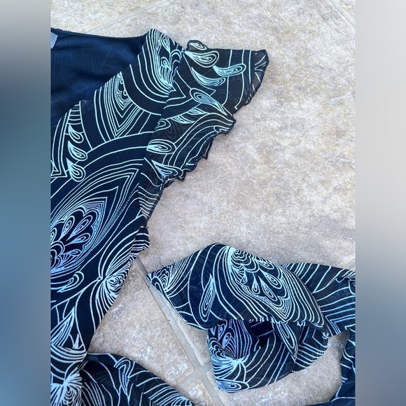 Breechers Brook Womens Y2K Fairycore Black Swirl Wrap Top Ruffle Blouse Small - Picture 5 of 8